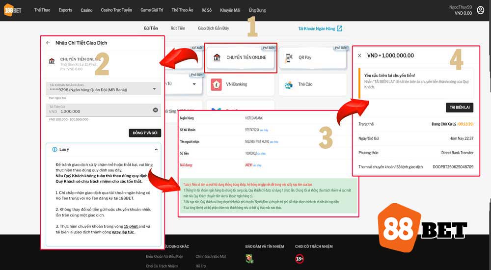 Các bước thực hiện nạp tiền TAPTAP với Chuyển Tiền Online